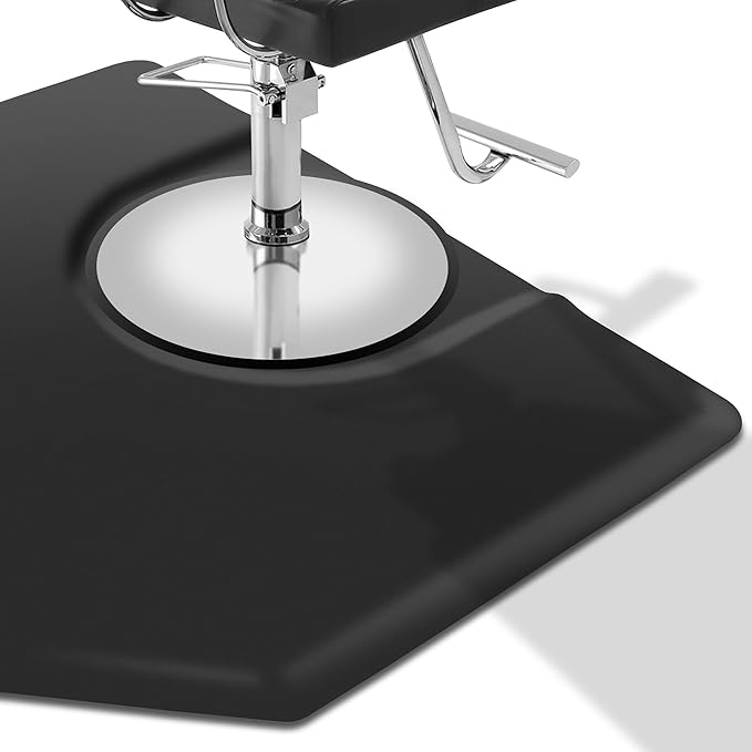 Saloniture 5 ft. x 4 ft. Salon & Barber Shop Chair Anti-Fatigue Mat - Black Hexagon - 1 in. Thick