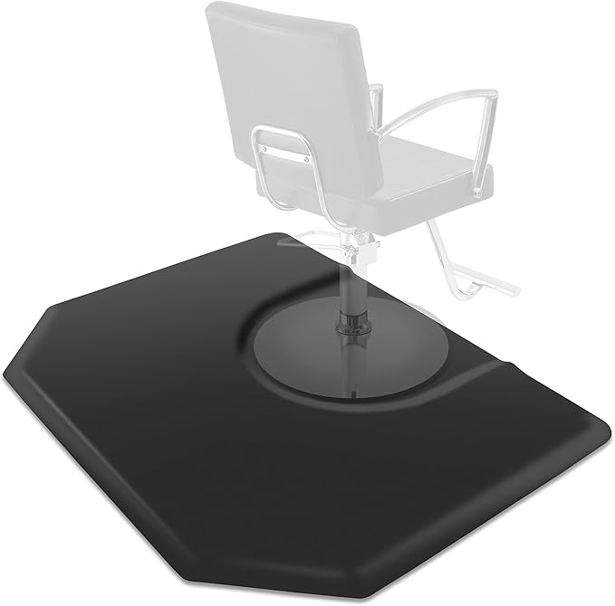 Saloniture 5 ft. x 4 ft. Salon & Barber Shop Chair Anti-Fatigue Mat - Black Hexagon - 1 in. Thick