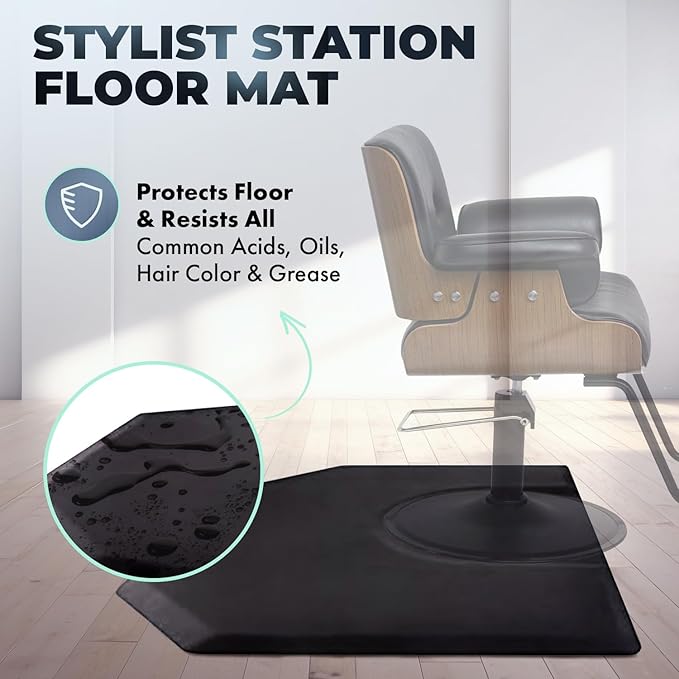 Buy-Rite 4 ft. x 5 ft. Anti Fatigue Salon Mat, a Super Soft Hexagonal Barber Mat or Stylist Station with Semi-Circular Indentation for Chair - Puncture Proof, 7/8” Width, SHP-SS4050X7/8