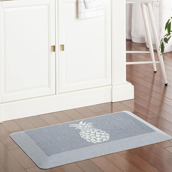 Martha Stewart Aloha Modern Pineapple Anti-Fatigue Air-Infused Kitchen Mat, Blue, 19.6"x32"